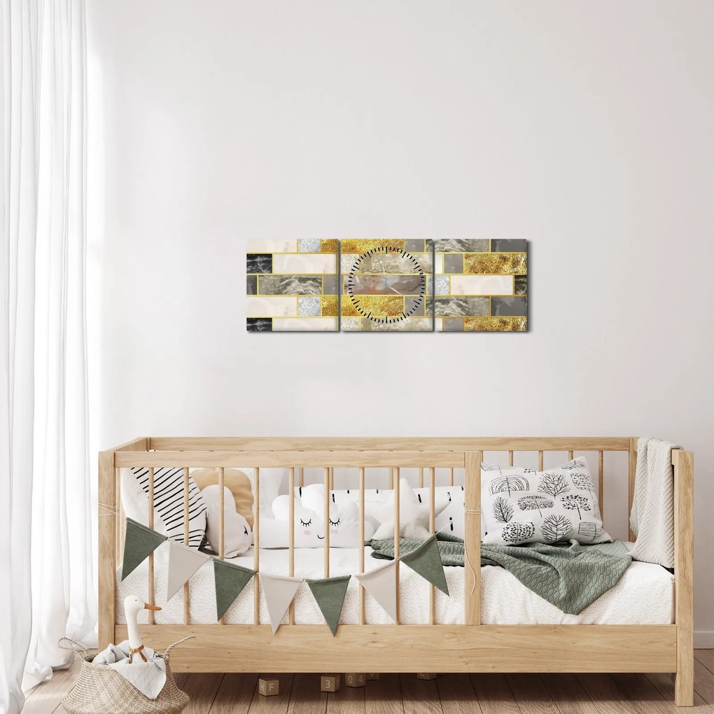 Obraz - Dekor s textúrami (s hodinami) (90x30 cm)