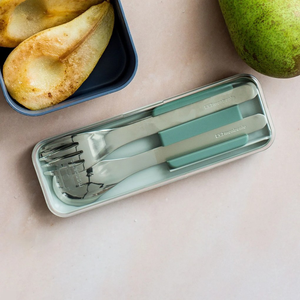 monbento Nerezová sada príborov Monbento Slim Box Green Natural