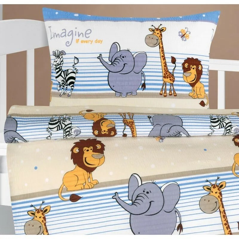 Bellatex Detská krepová posteľná bielizeň AgataSafari modrá, 90 x 135 cm, 45 x 60 cm