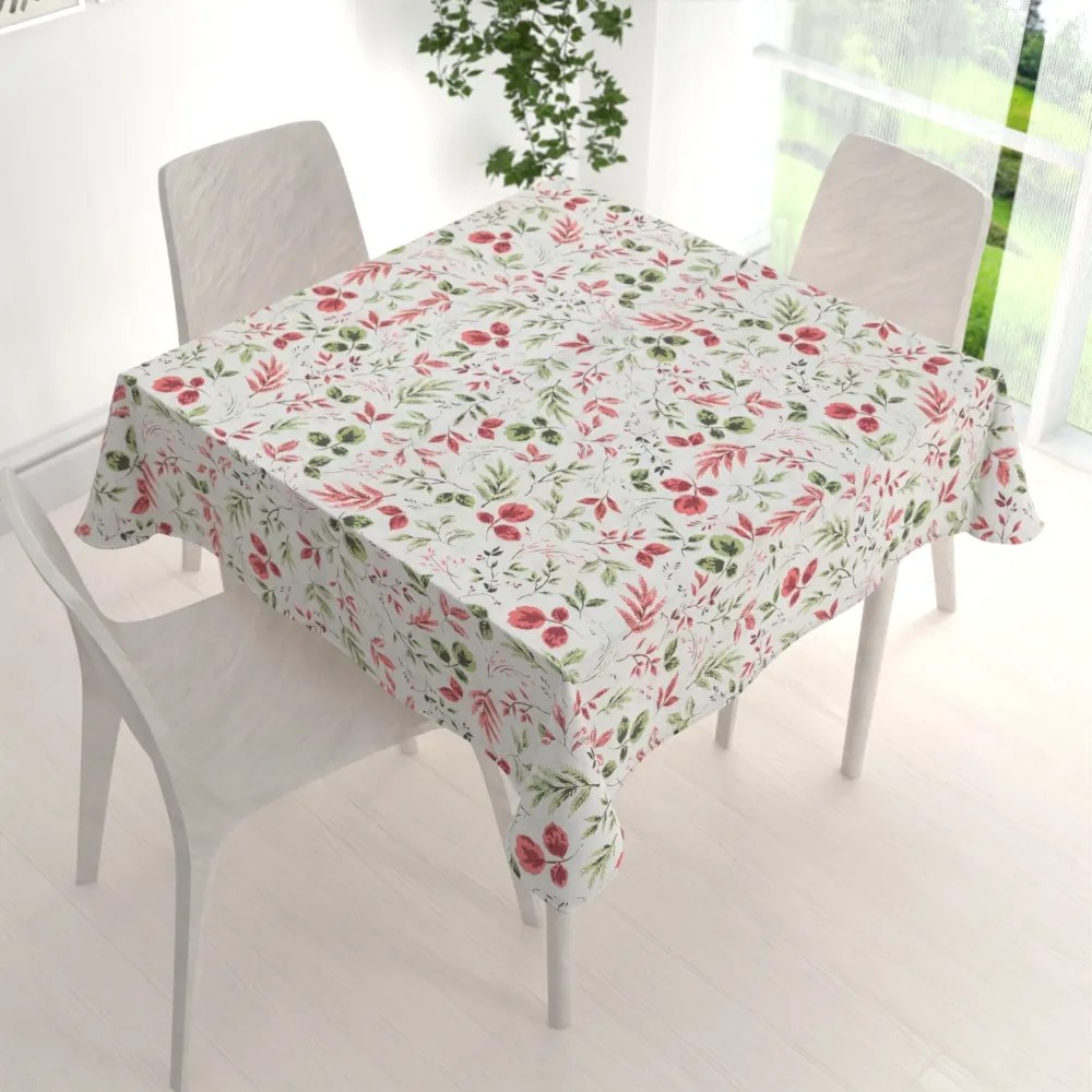 Biante Dekoračný štvorcový obrus Leona LN-138 Červené a zelené lístky 50x50 cm