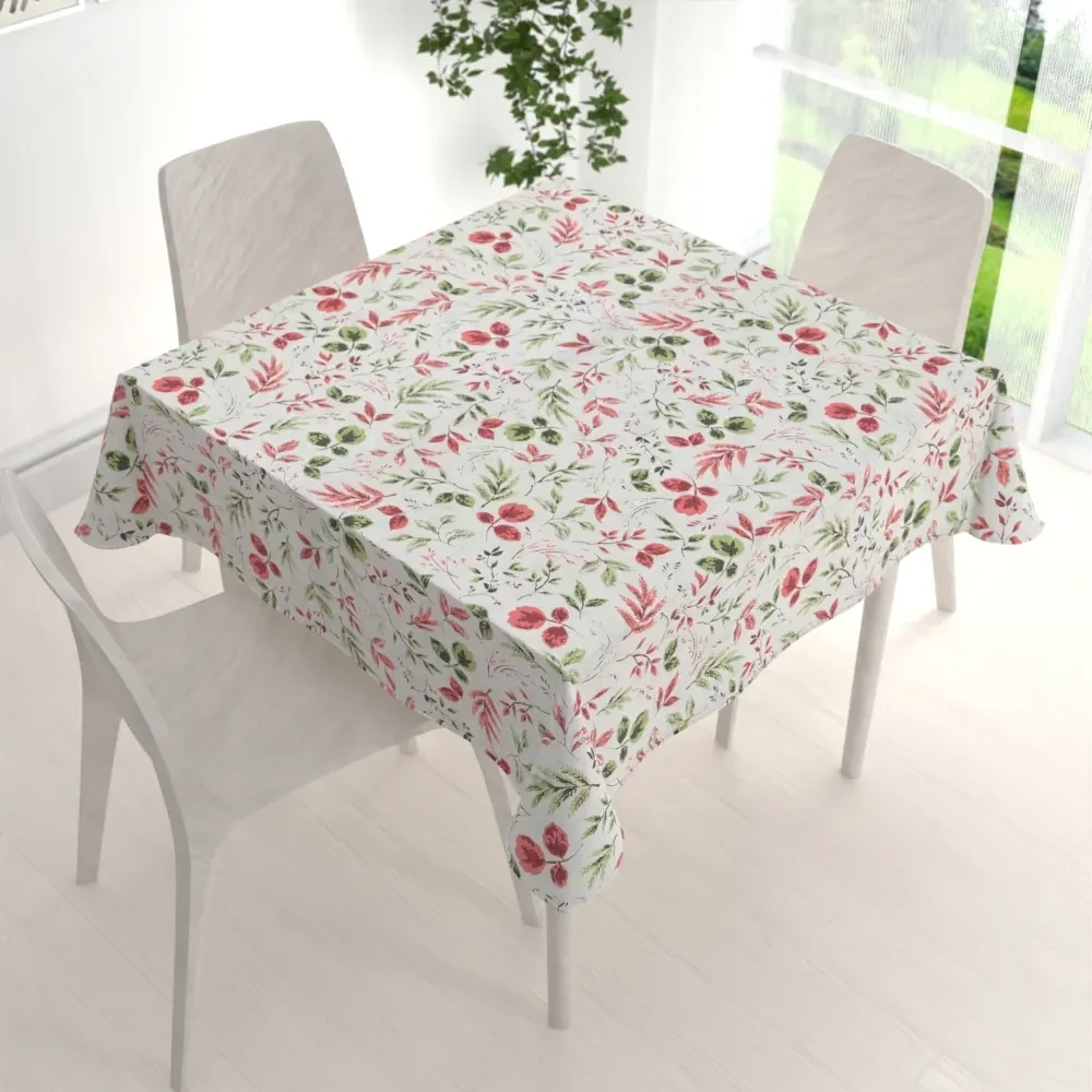 Biante Dekoračný štvorcový obrus Leona LN-138 Červené a zelené lístky 90x90 cm