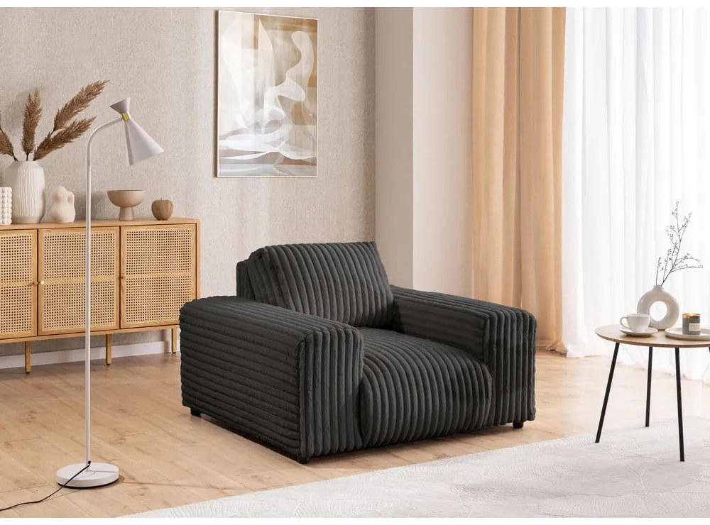 Tmavosivé menčestrové kreslo Justin – Ropez