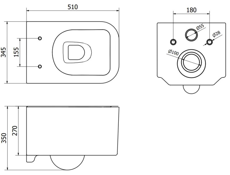 Mexen ELIS Rimless misa závesná so sedátkom voľne-padajúcim, 52 x 34,5 cm, biela, 30910700