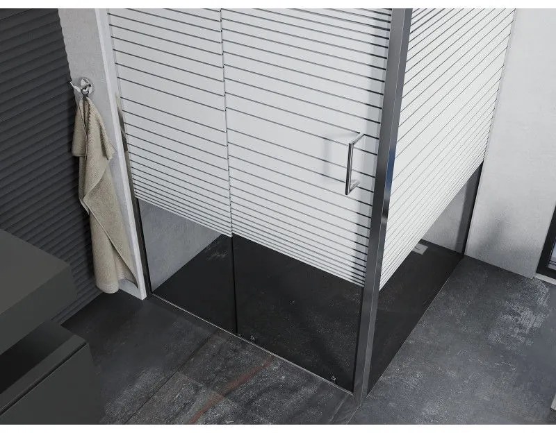 Mexen Apia, sprchový kút s posuvnými dverami 90 (dvere) x 90 (stena) cm, 6mm číre-pásy sklo, chrómový profil, 840-090-090-01-20