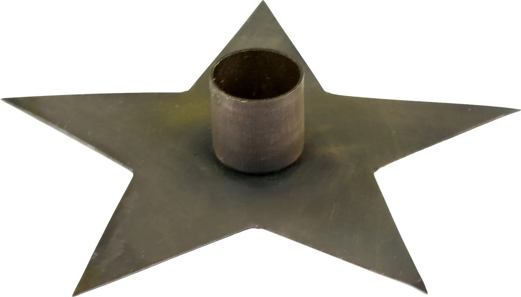 Bronzový antik svietnik na úzku sviečku v tvare hviezdy Star - 13*2,5cm
