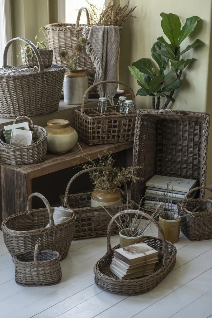 Ib Laursen Závesný prútený košík s uchami Square