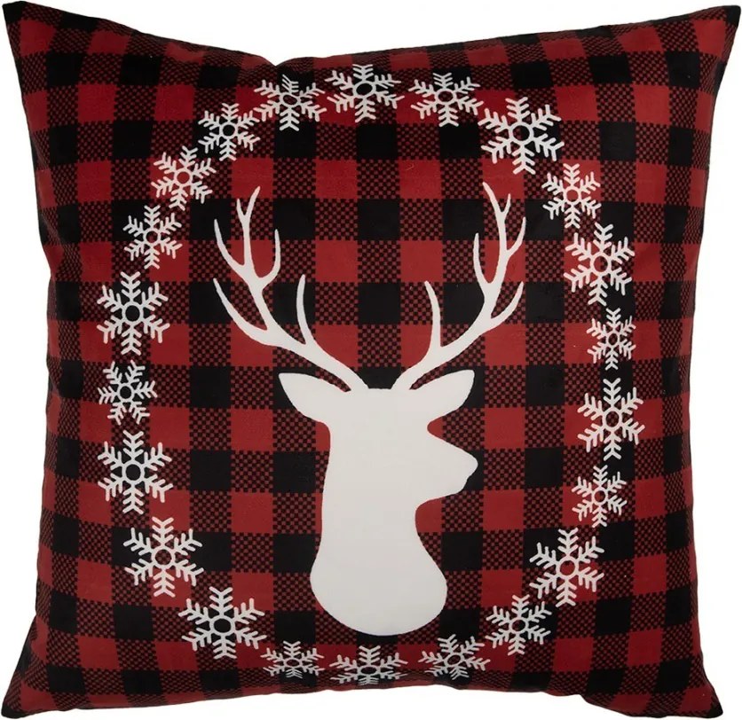 Červená obliečka na vankúš jeleň so zimným venčekom - 45*45 cm