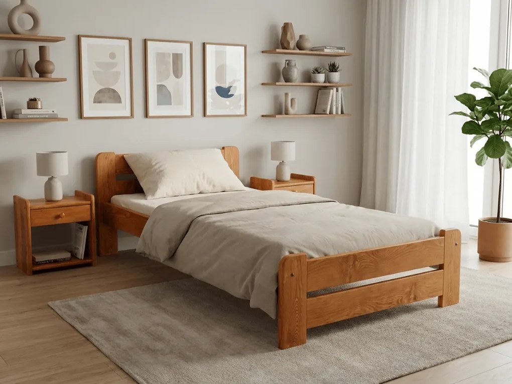 Posteľ Laura 80 x 200 cm, jelša Rošt: S lamelovým roštom, Matrac: Matrac DELUXE 10 cm