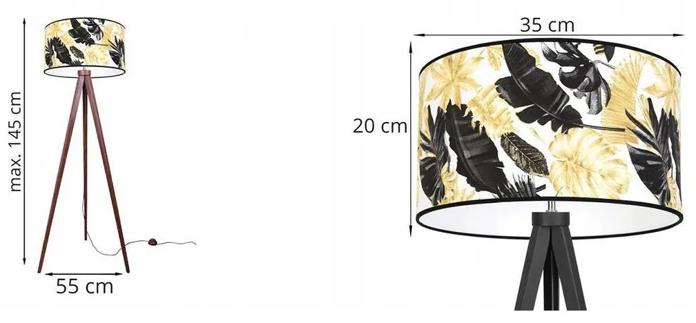 Stojacia lampa Gold Flowers, 1x biele textilné tienidlo s kvetinovým vzorom, (výber zo 4 farieb konštrukcie), (fi 35cm)