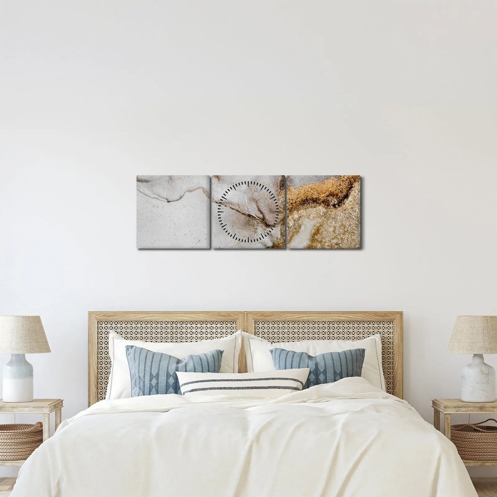Obraz - Mramorový atrament (s hodinami) (90x30 cm)