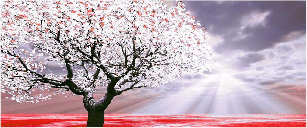 Červený obraz stromu (120x50 cm)