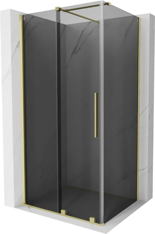 Mexen Velar, sprchový kút s posuvnými dverami 140 x 100 cm, 8mm šedé sklo, zlatá matná, 871-140-100-41-55