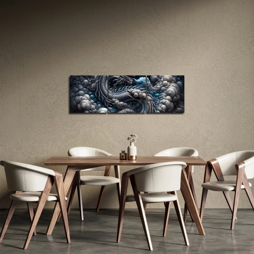 Obraz – Drak v dyme (s hodinami) (90x30 cm)