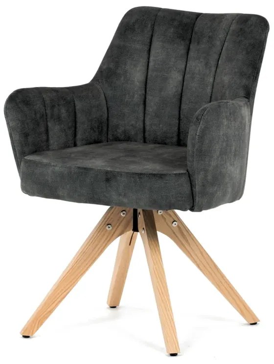 Židle jídelní, otočný mechanismus 360°, taštičkové pružiny v sedáku, tmavě zelená látka, noha masiv dub