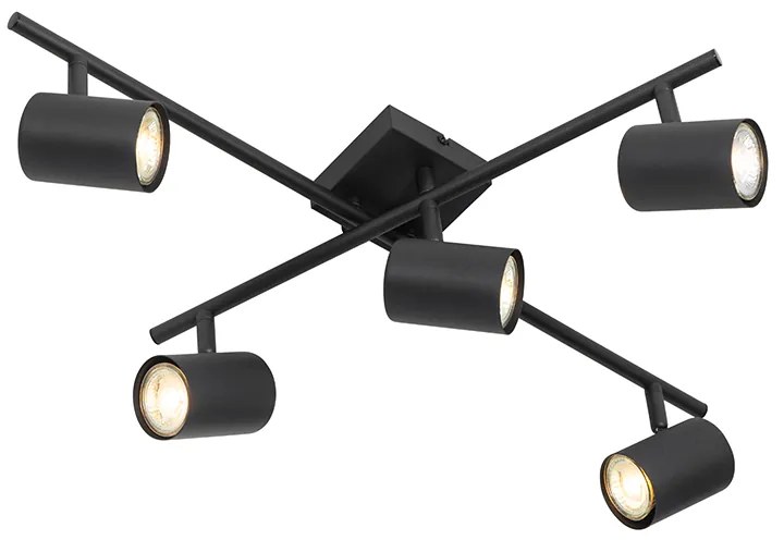 Moderné stropné svietidlo čierne 5-žiarovkové nastaviteľné štvorcové - Jeana