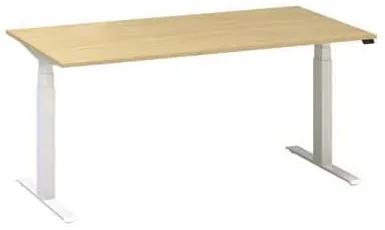 Výškovo nastaviteľný kancelársky stôl Alfa Up s bielym podnožím, 160 x 80 x 61,5-127,5 cm, dezén buk Bavaria