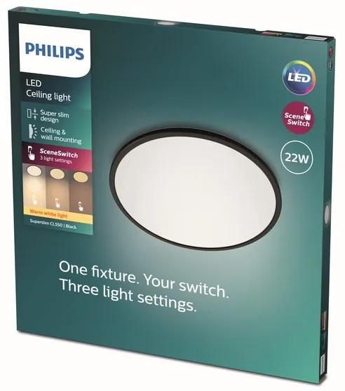 Philips 8719514327085 Stropné svietidlo Philips SUPER SLIM LED 22W, 2000lm, 2700K, IP20, čierna
