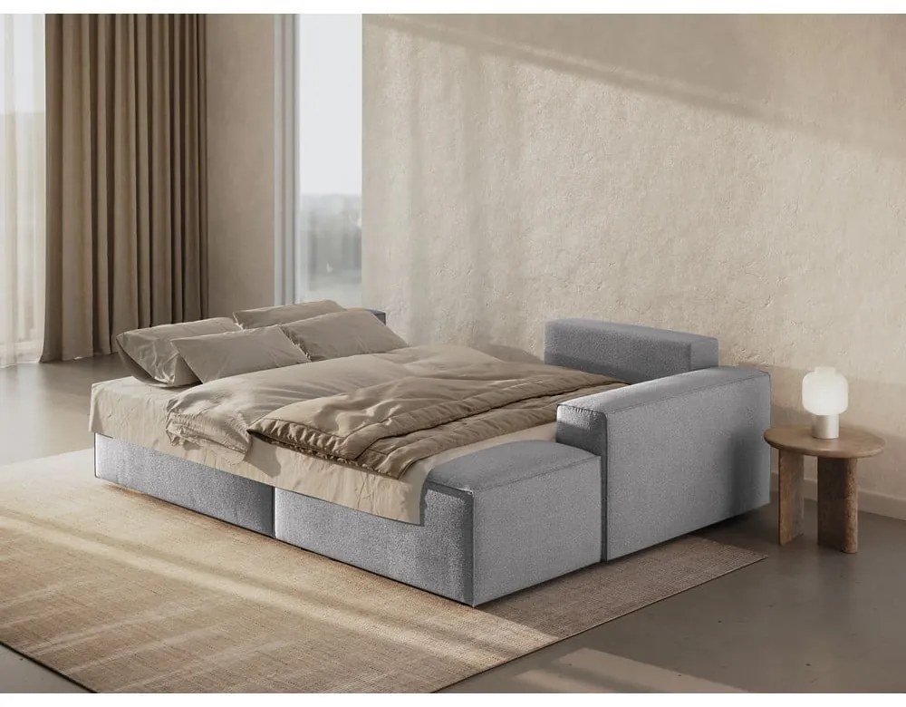 Svetlosivá rozkladacia rohová pohovka z textílie bouclé (pravý roh) Jodie – Micadoni Home