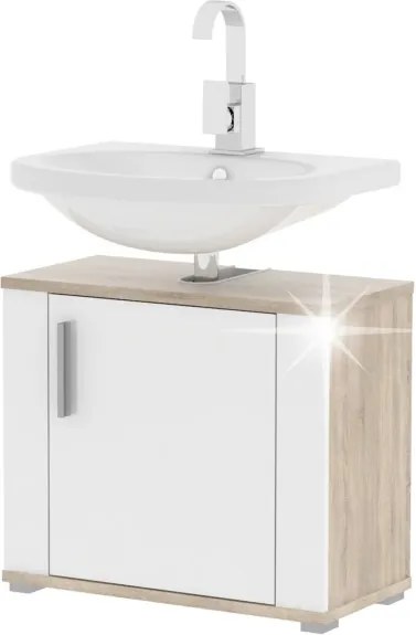 Kúpeľňová skrinka pod umývadlo Lessy LI 2 - dub sonoma / biely vysoký lesk