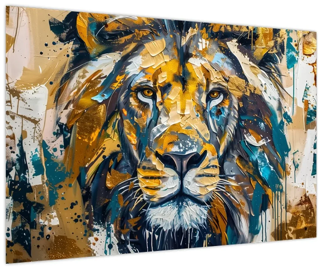 Obraz - Abstraktná olejomaľba s levom (90x60 cm)