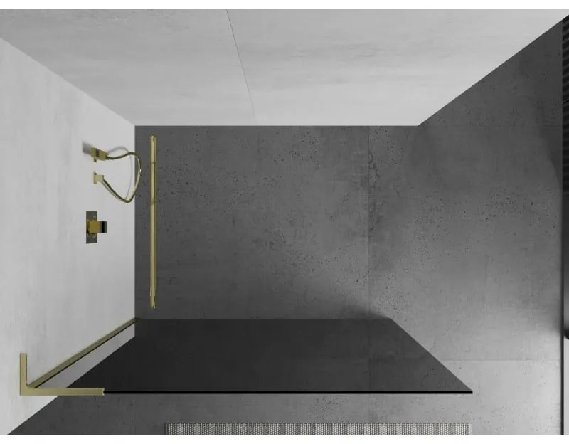 Mexen Kioto L, sprchová zástena Walk-In 110 x 200 cm, 8mm šedé sklo, zlatý matný profil, 800-110-103-55-40