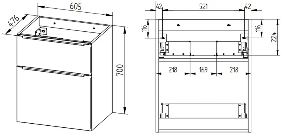 Mereo Mereo, Mailo, kúpeľňová skrinka 61 cm, čierne madlo, MER-CN540SB