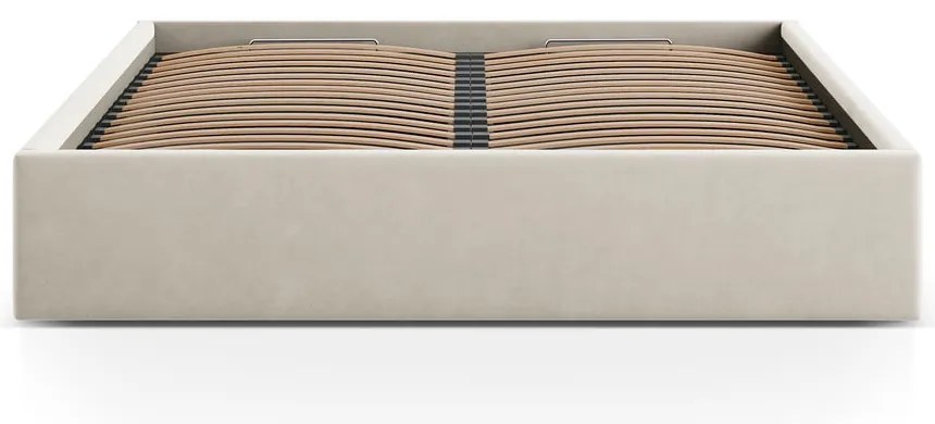 Béžová čalúnená dvojlôžková posteľ s úložným priestorom/bez čela s roštom 160x200 cm Susan – Micadoni