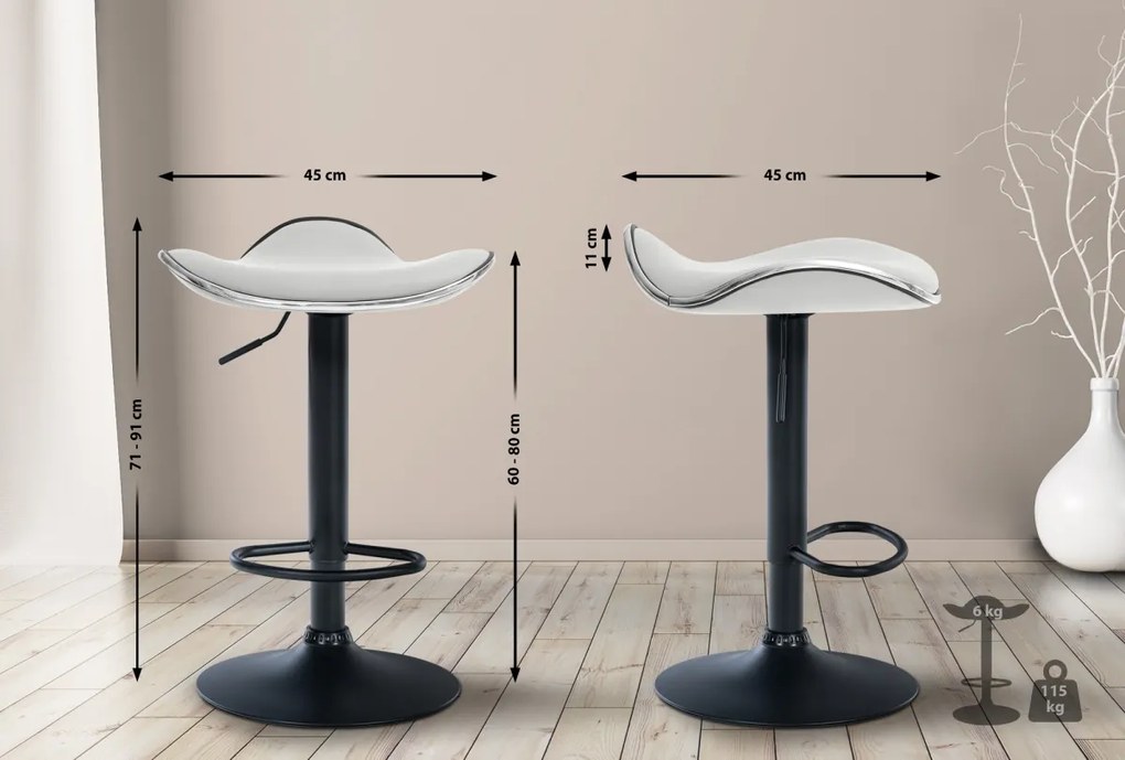 Barová stolička Shanghai - čierny rám - Biela