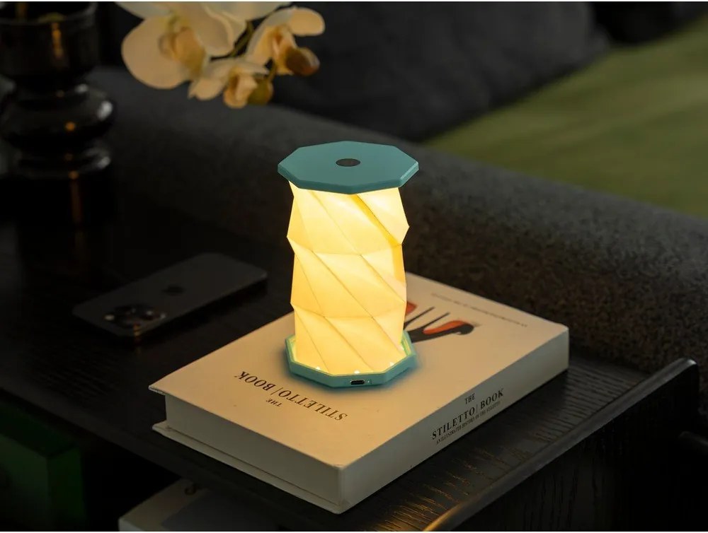 Biela/tyrkysovomodrá prenosná svetelná dekorácia na USB ø 8 cm Twist – Gingko
