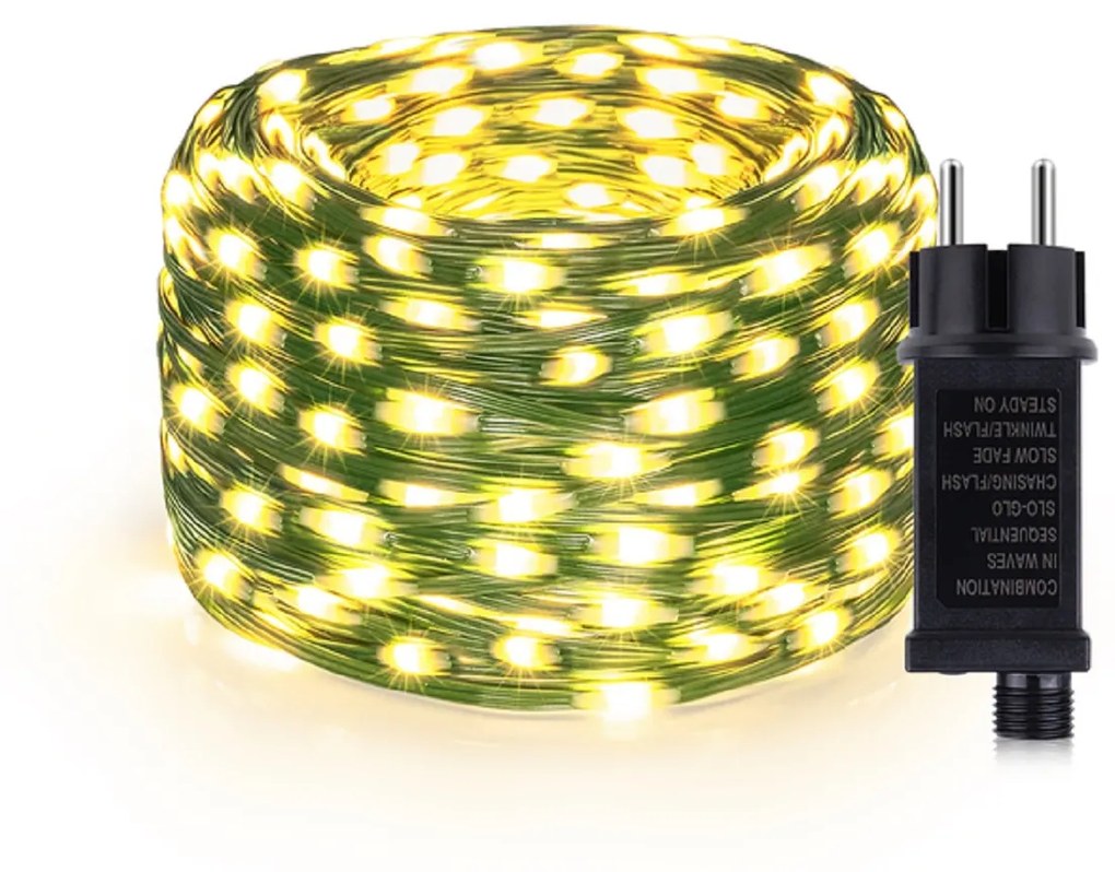 Vonkajšia vianočná mikro reťaz, teplá biela, 100m, 1000 LED, 8 programov