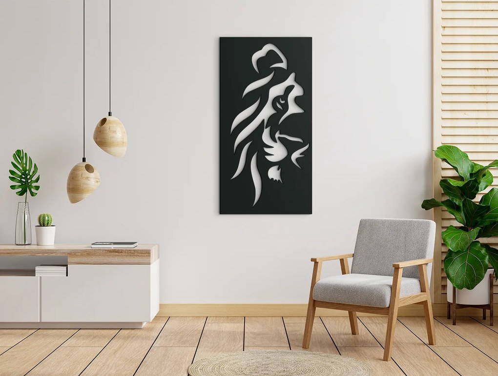 drevko 3D obraz Lev - pohľad šelmy Rozmer obrazu: 44,5 x 23 cm, Farba dekorácie: Čierna