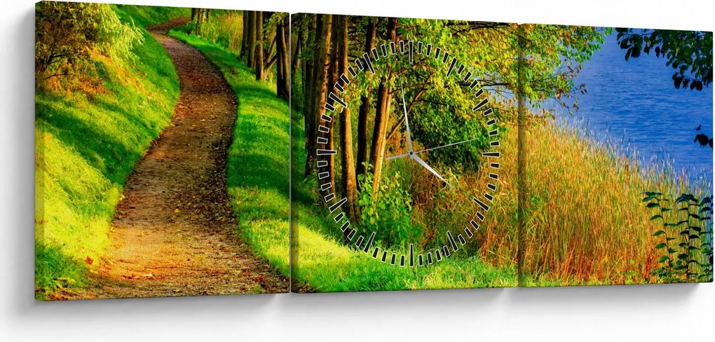 Obraz chodníky pozdĺž vody (s hodinami) (90x30 cm)