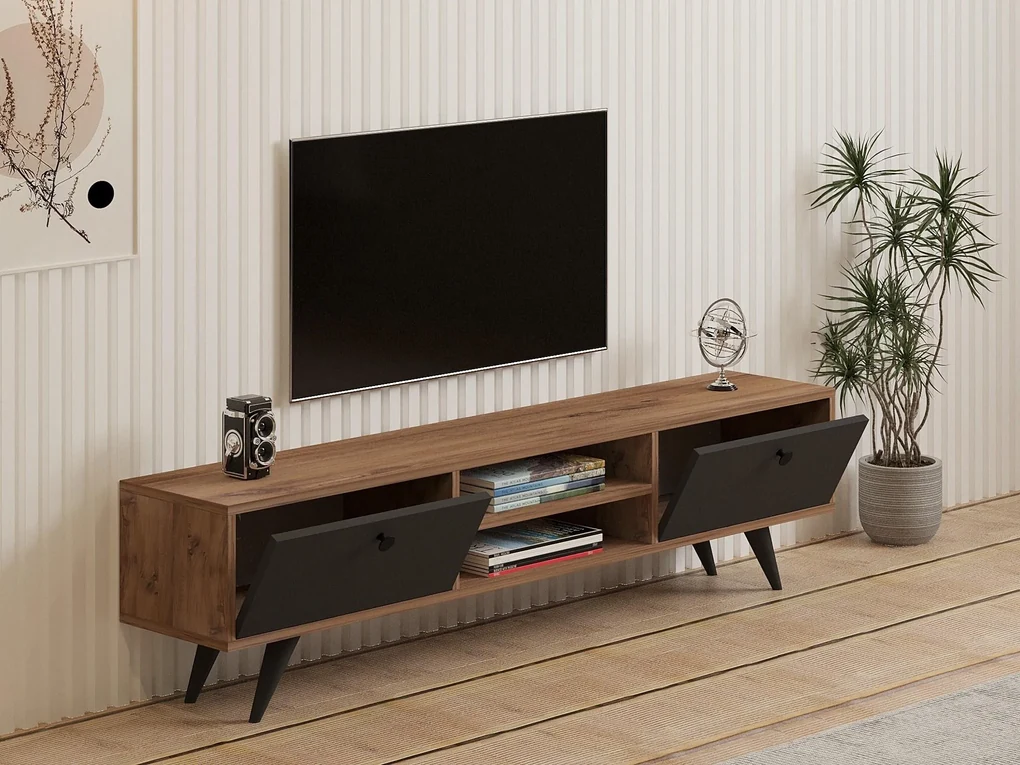 TV stolík/skrinka Tebuvi (borovica atlantická + antracit) . Akcia -26%. Vlastná spoľahlivá doprava až k Vám domov. 1095158
