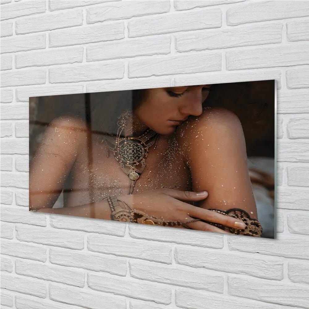 Obraz na skle šperky žena 100x50 cm
