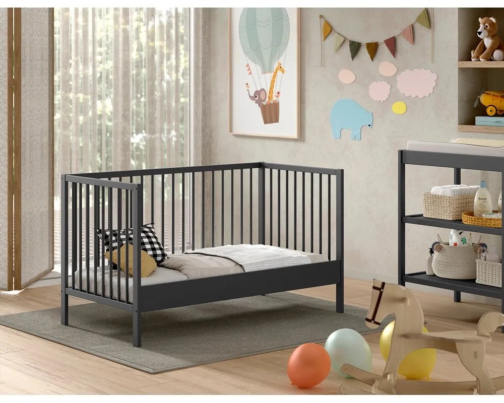 Antracitovosivá postieľka z borovicového dreva 70x140 cm DINO – Vipack