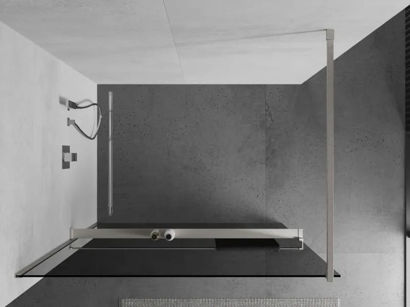 Mexen Kioto+, sprchová zástena Walk-In s poličkou a vešiakom 130 x 200 cm, 8mm šedé sklo, brúsená oceľ profil, 800-130-121-97-40