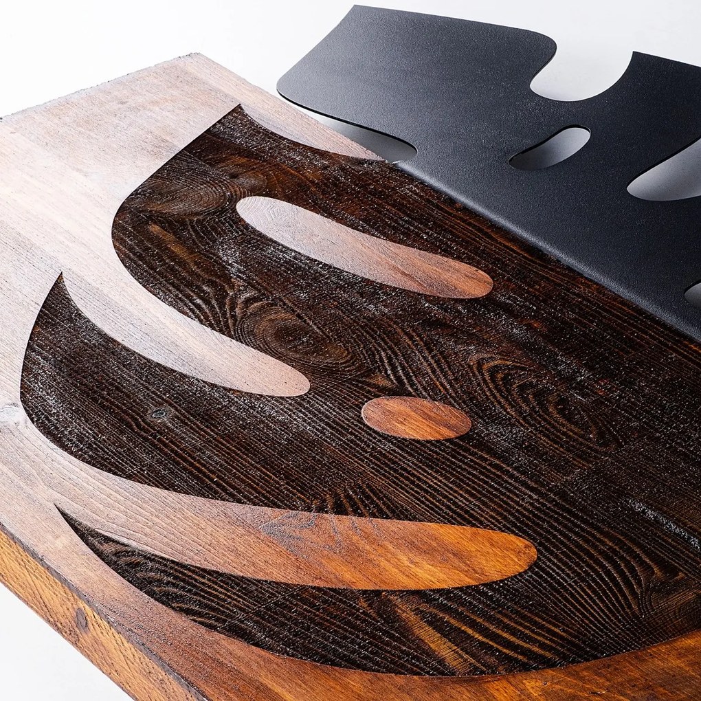 Nástenná drevená dekorácia LIST hnedá/čierna