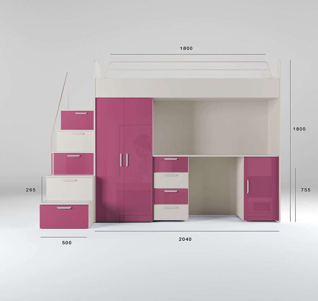 Detská posteľ Ruby IV S (kašmír + lesk ružový) (s roštami). Akcia -20%. Vlastná spoľahlivá doprava až k Vám domov. 1121258