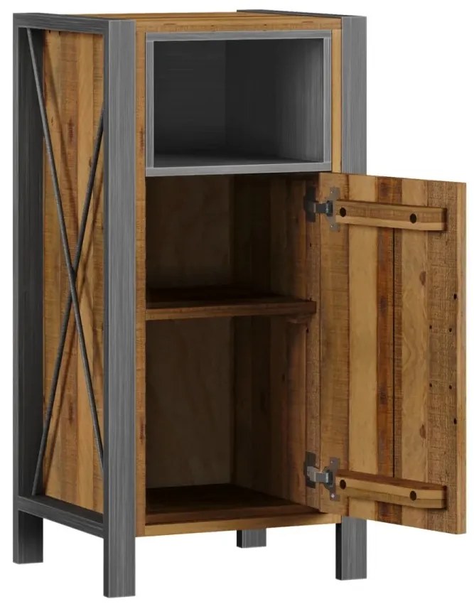 furniture-nabytek.cz - Masivní koupelnová spodní skříňka Detroit z recyklované borovice a kovu, lakovaná, hnědá