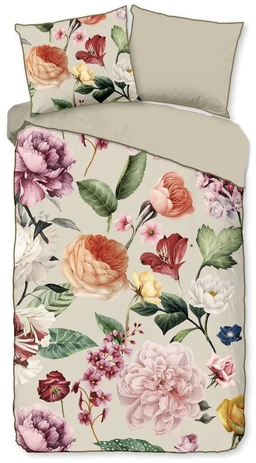 Béžové obliečky na jednolôžko/predĺžené z bavlneného saténu 140x220 cm Fiori – Descanso