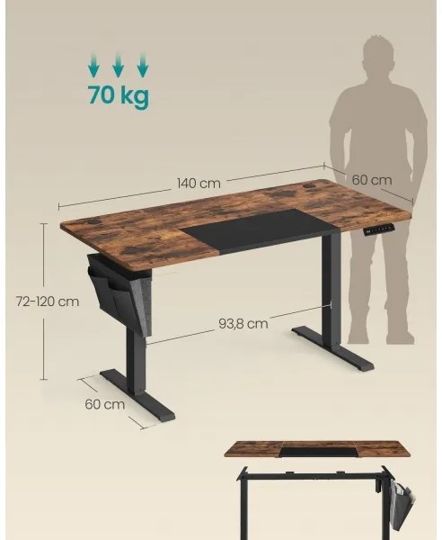 Výškovo nastaviteľný písací stôl SOLEA-X hnedo/čierny