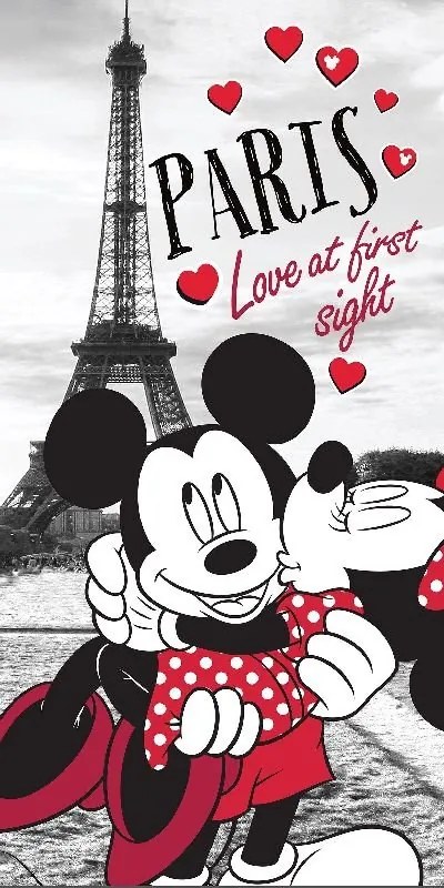 JERRY FABRICS Osuška Mickey a Minnie v Paříži Bavlna Froté, 70/140 cm
