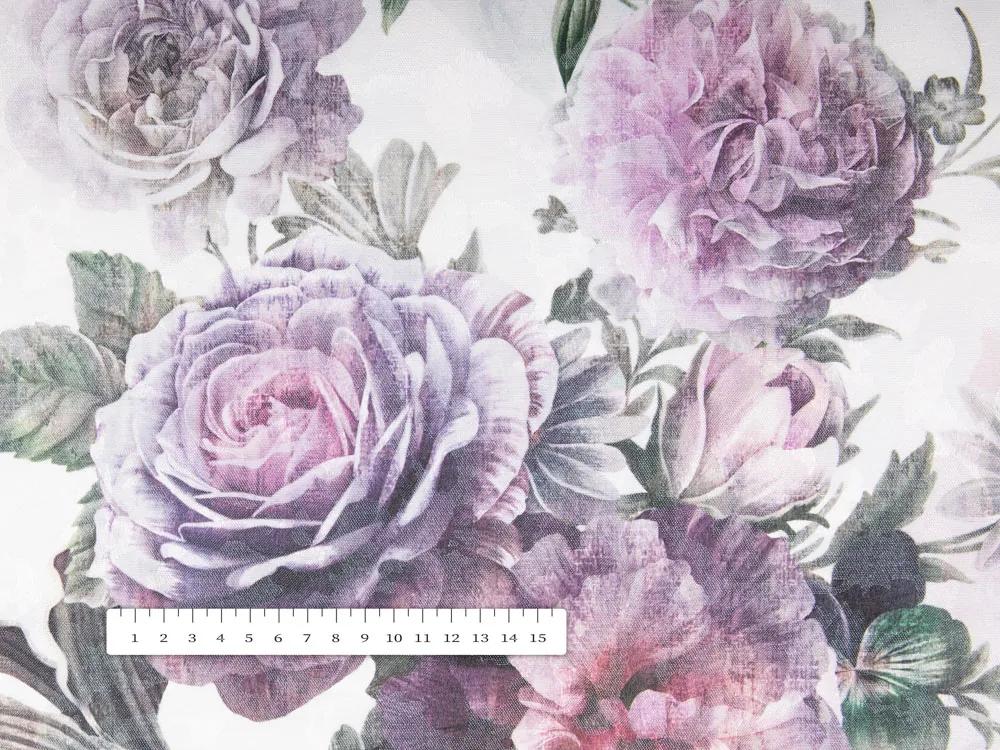 Biante Dekoračný behúň na stôl BM-009 Veľké fialové kvety 35x120 cm