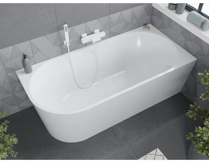 Mexen Mia, voľne stojaca rohová vaňa, pravá, 150 x 75 cm, biela, biely prepad, 52691507500P-20