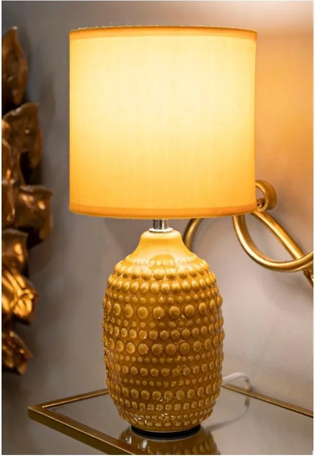 Keramická stolová lampa v horčicovej farbe s textilným tienidlom (výška 30,5 cm) Points – Mauro Ferretti