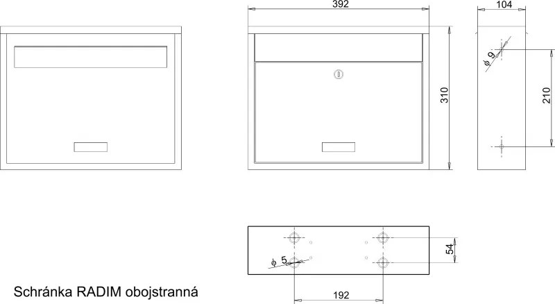 RADIM obojstranná poštová schránka RAL 9006 / Strieborná