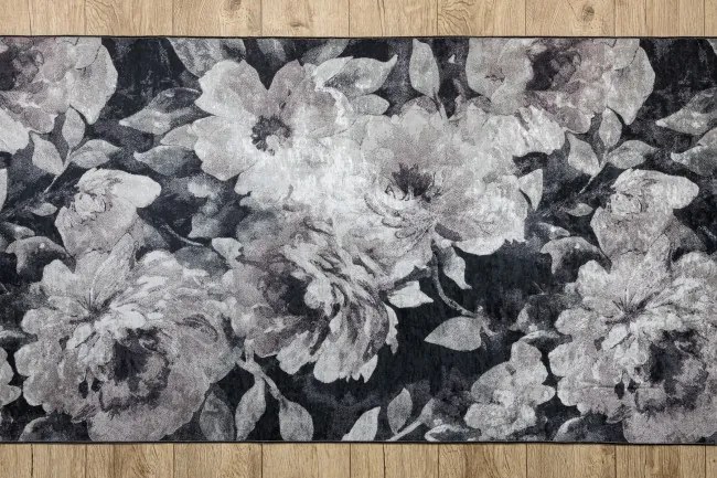 Protišmykový behúň LOTUS BOUQUET 52901 kvety sivý / béžový