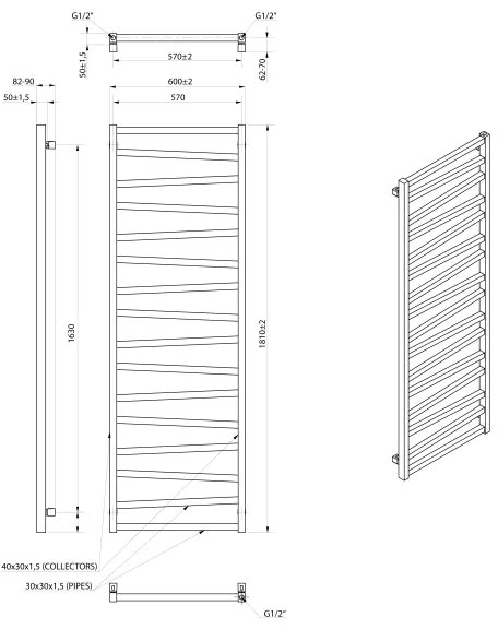 Sapho - Kúpeľňový radiátor ZIG 824W/230V 60x181 cm čierny