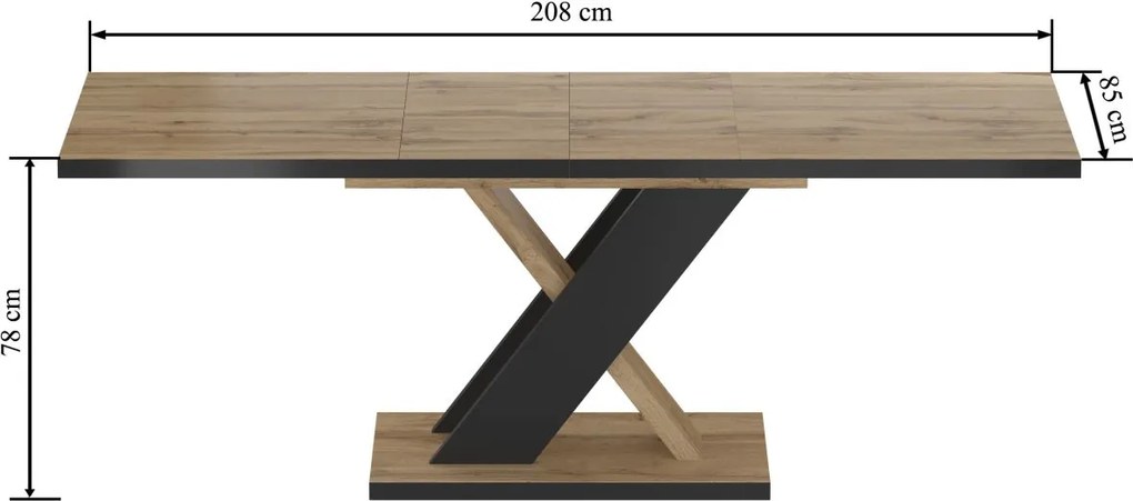 Dekorstudio Rozkladací jedálenský stôl  85x138/208 cm - dub wotan s čiernymi nohami