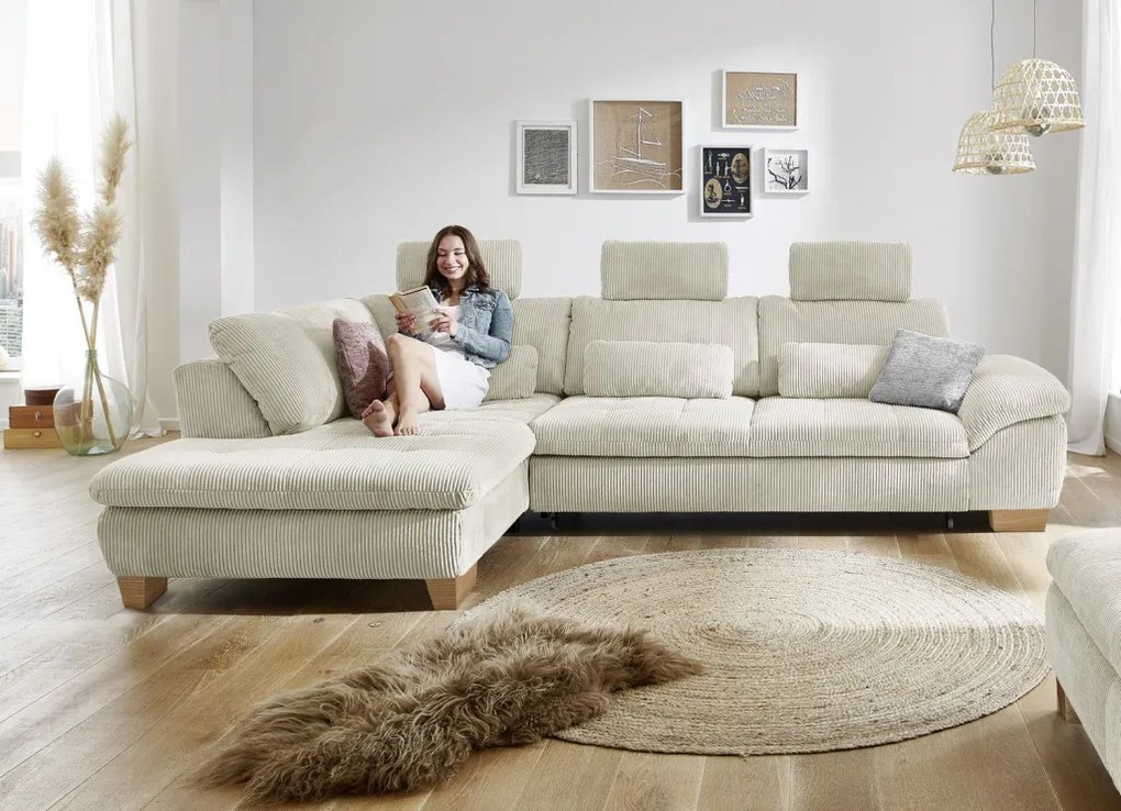 Rohová sedacia súprava MP-IN14007, krémová štruktúrovaná látka